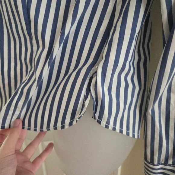 Veronica Beard Fauri Striped Off-The-Shoulder Long Sleeve Shirt Size 4 - Picture 12 of 16